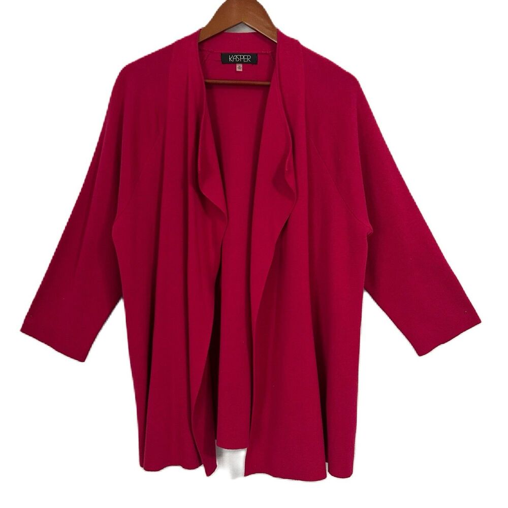 Kasper Sweater Jacket Women 2X Fuchsia Pink Open Waterfall Zipper Pockets Comfy